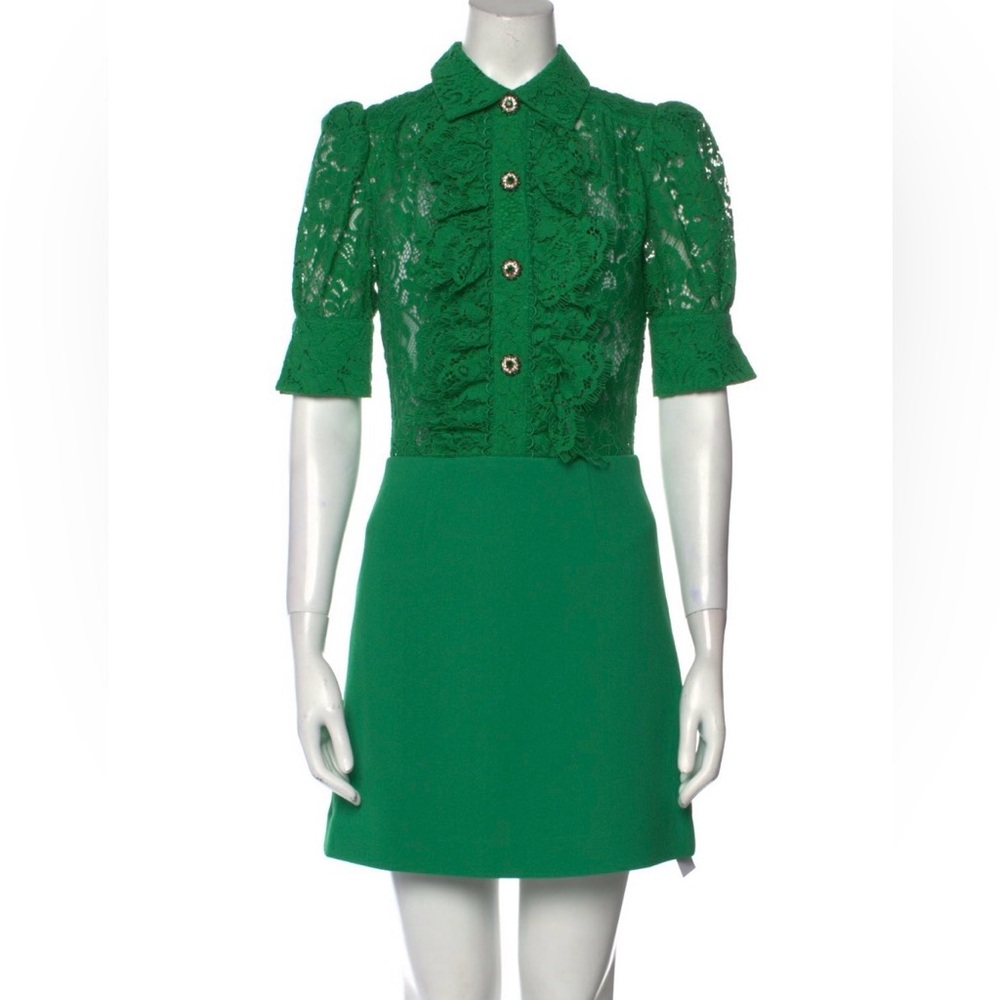 Rebecca Valence Green Lace-Top A-Line Dress xs